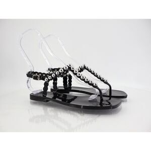 Jeffrey Campbell Women's Plated Flat Sandal Black Rubber Silver Studs Size 8